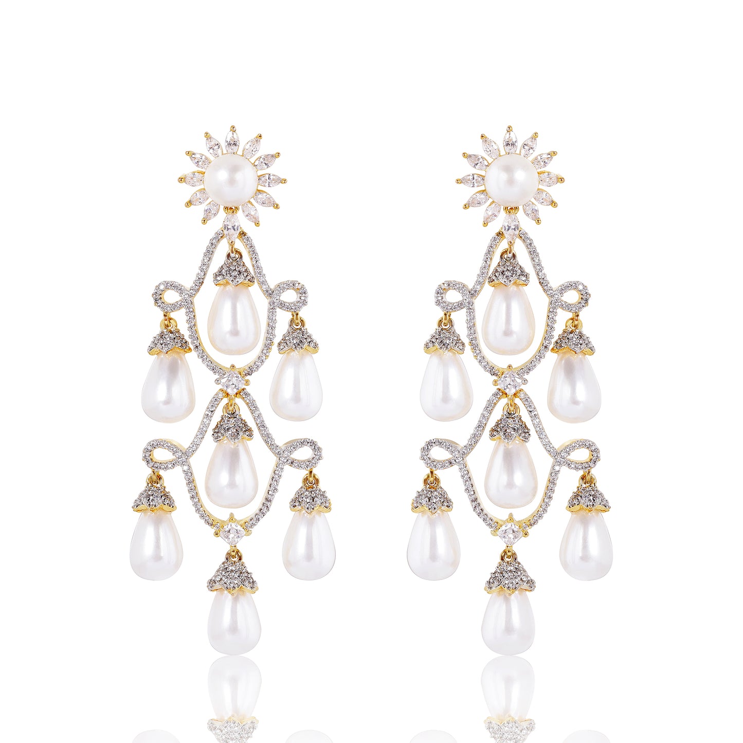 Chandelier Diamond Danglers - Gold, Silver & Pearl