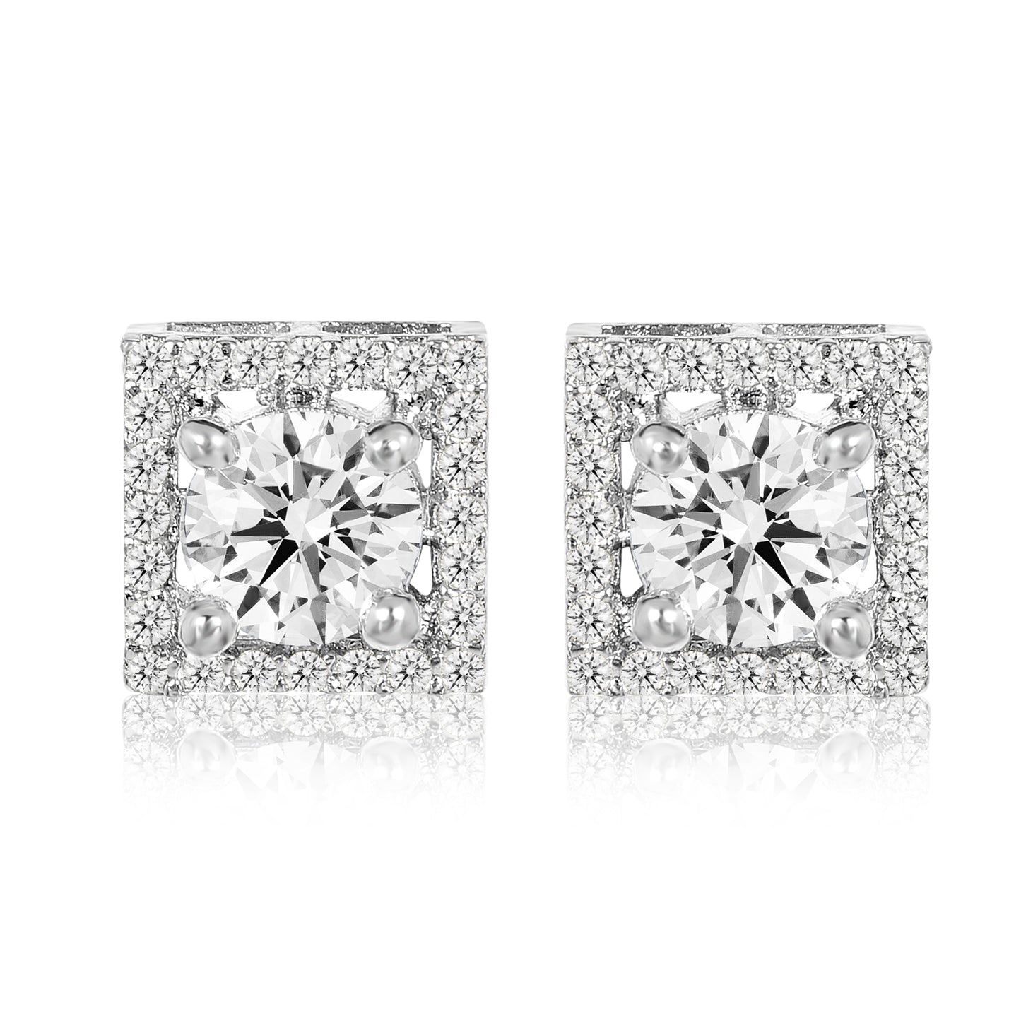 Diamond Solitaire Studs - Square - 1.25CT - Silver