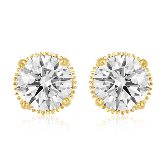 Gleaming Round Diamond Solitaire Studs - 2CT - Gold