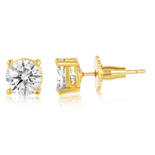 Round Diamond Solitaire Studs - 2 CT- Gold
