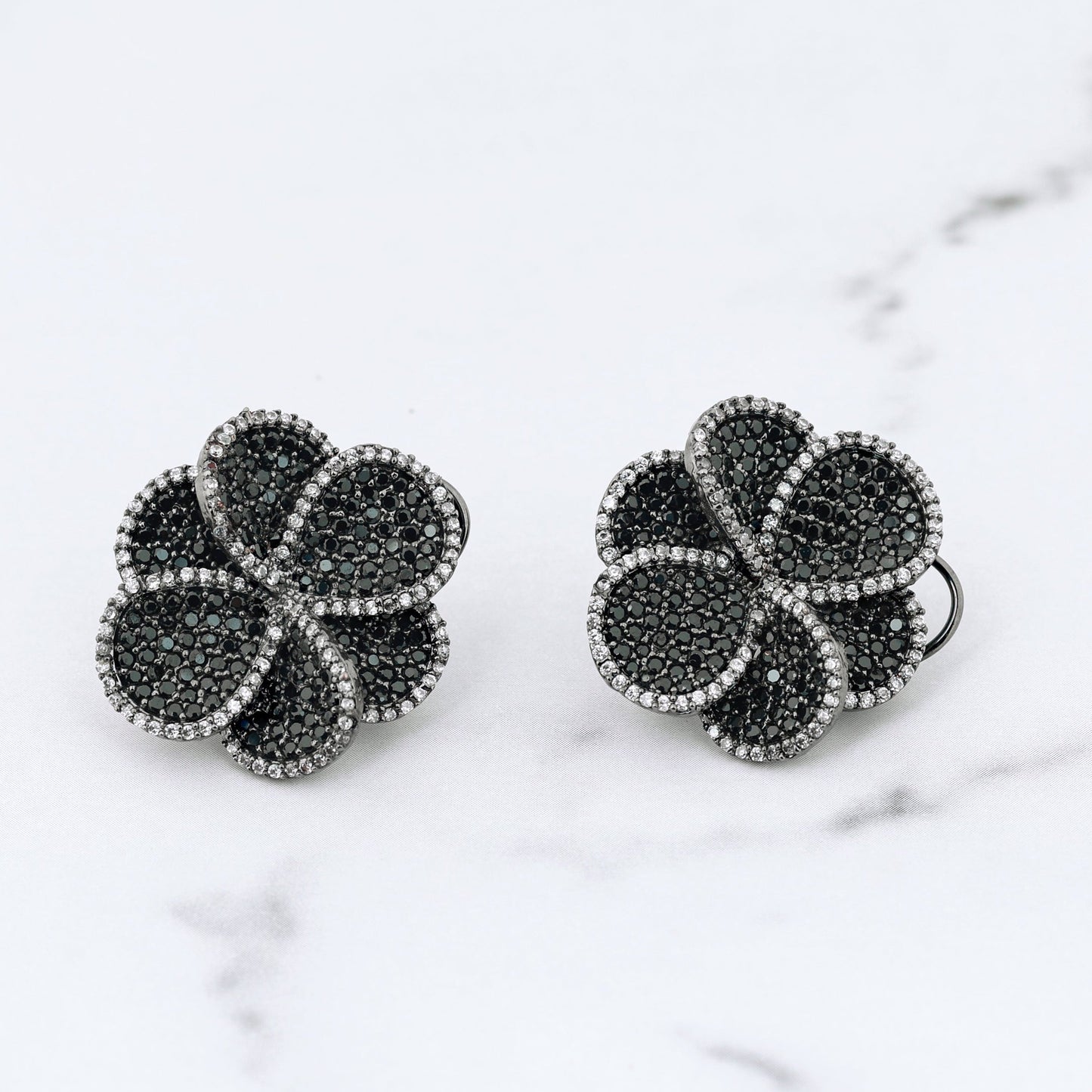 Crystal Bud Earrings - Black