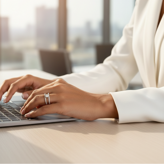 Person typing on a laptop in an office setting