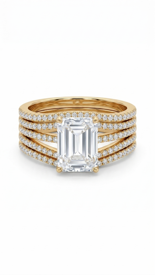 3-In-1 Ring Cocktail Emerald cut Ring - Gold