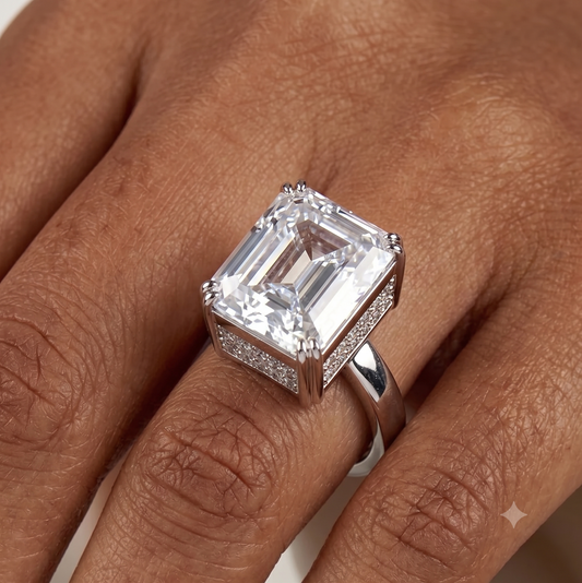 Emerald Cut Solitaire Band Ring - Silver