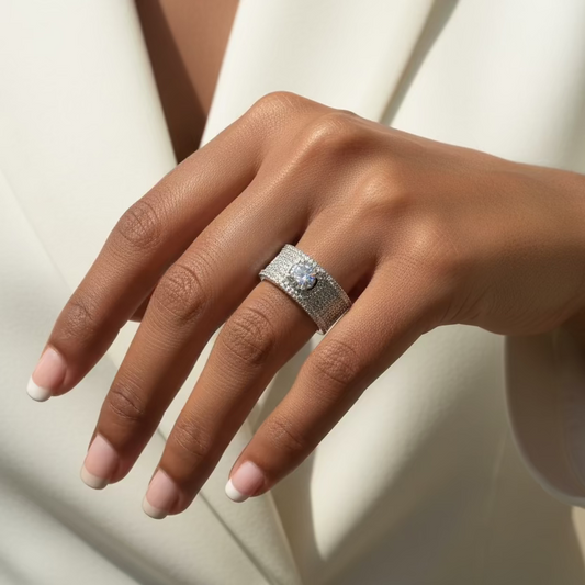 Solitaire Band Cocktail Ring - Silver - 0.85 CT