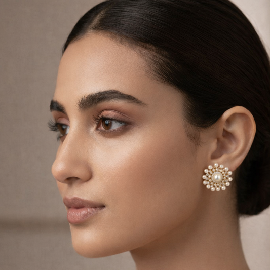 Noura Stud Earrings - Gold & Pearl