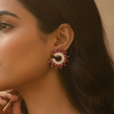 Orbit Stud Earrings - Red