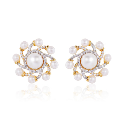 Laila Stud Earrings - Gold & Pearl