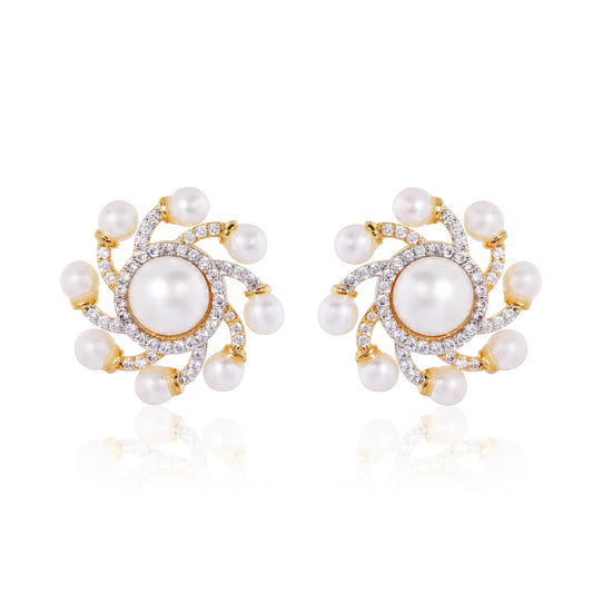 Laila Stud Earrings - Gold & Pearl