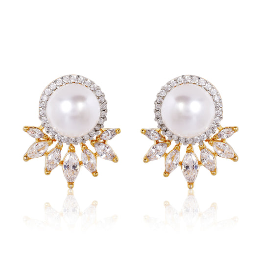 Safa Stud Earrings - Gold & Pearl