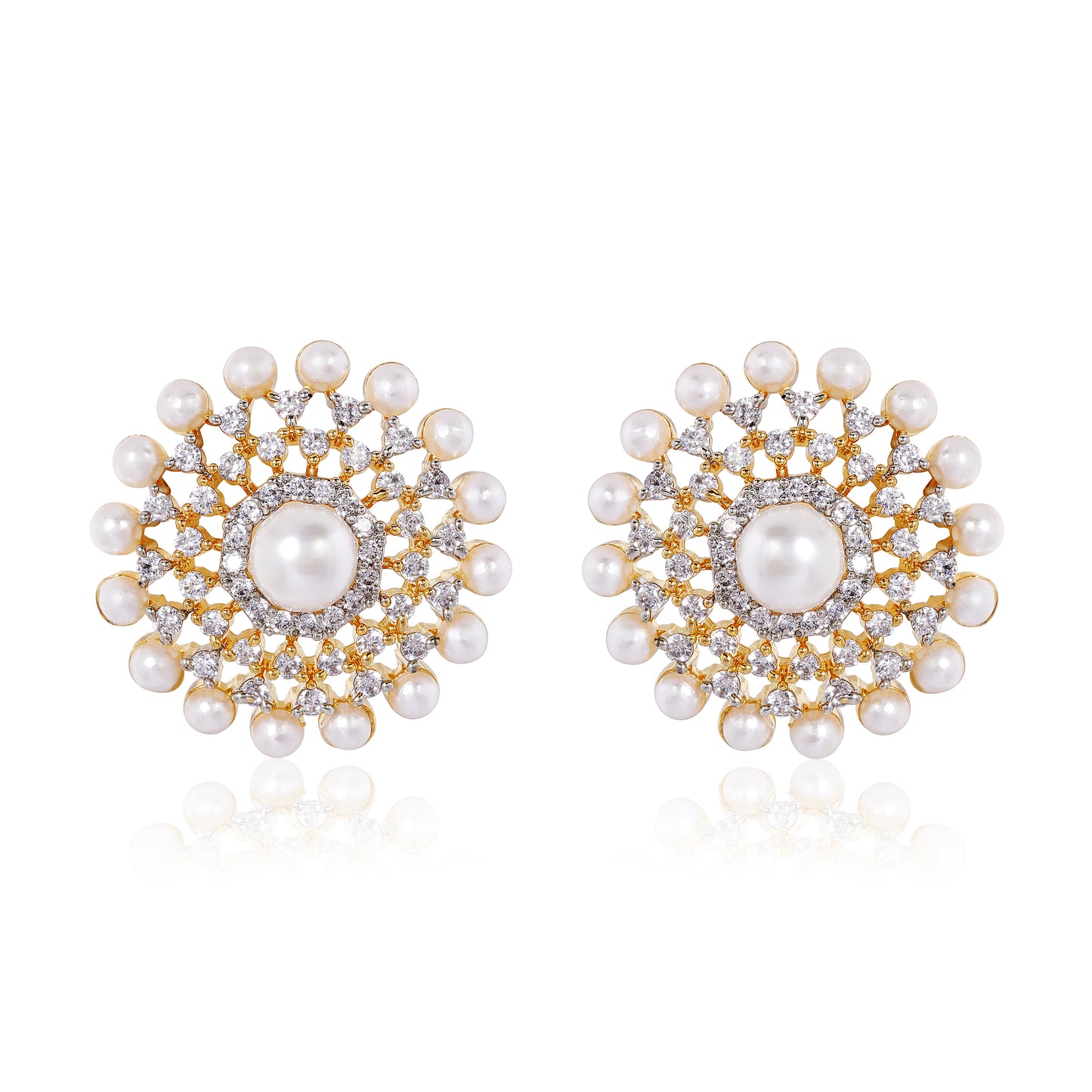 Noura Stud Earrings - Gold & Pearl