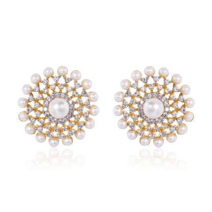 Noura Stud Earrings - Gold & Pearl