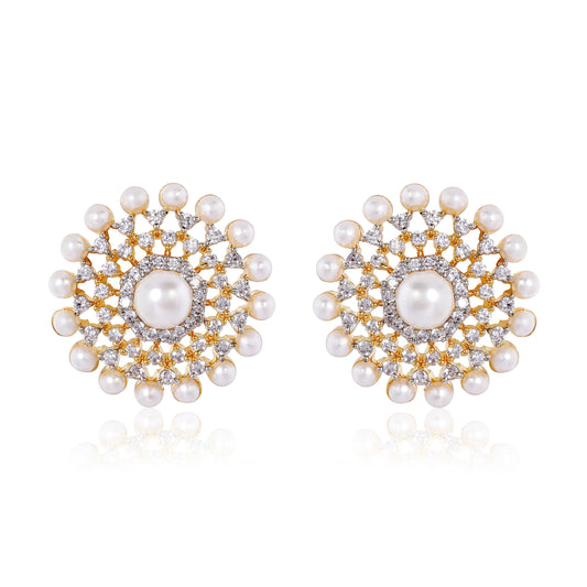 Noura Stud Earrings - Gold & Pearl