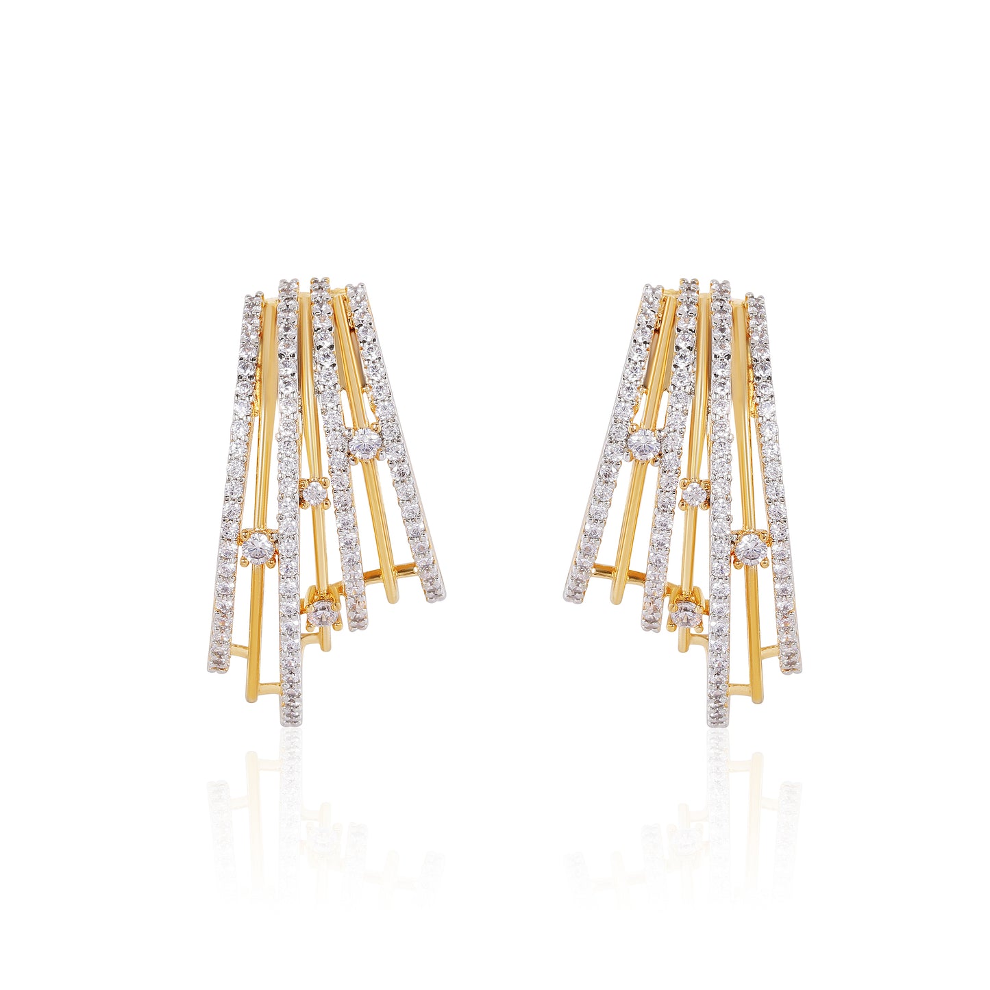 Gold and diamond earrings on a white background