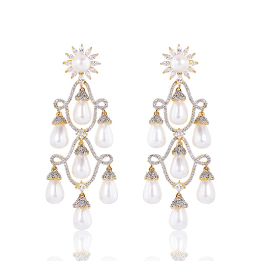 Chandelier Diamond Danglers - Gold, Silver & Pearl