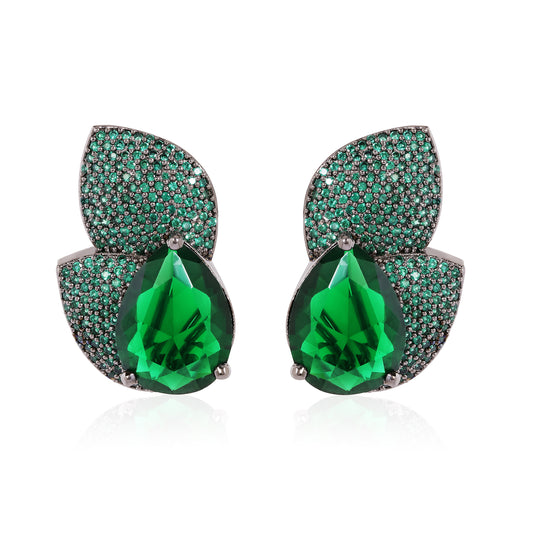 Gleam Petal Diamond Earrings - Green