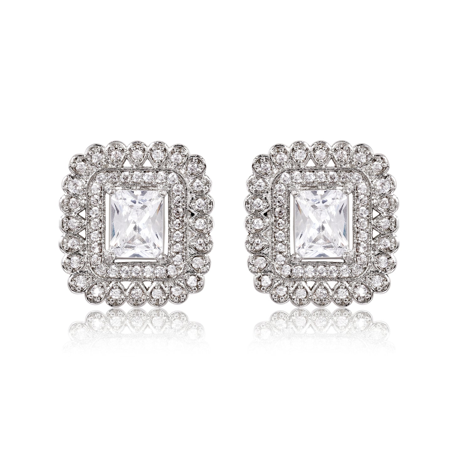 Frost Square Stud Earrings - Silver