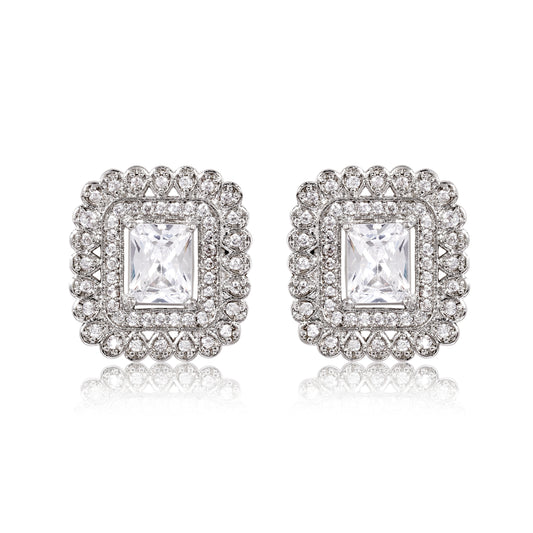 Frost Square Stud Earrings - Silver