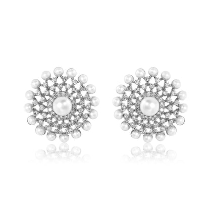 Noura Stud Earrings - Silver & Pearl