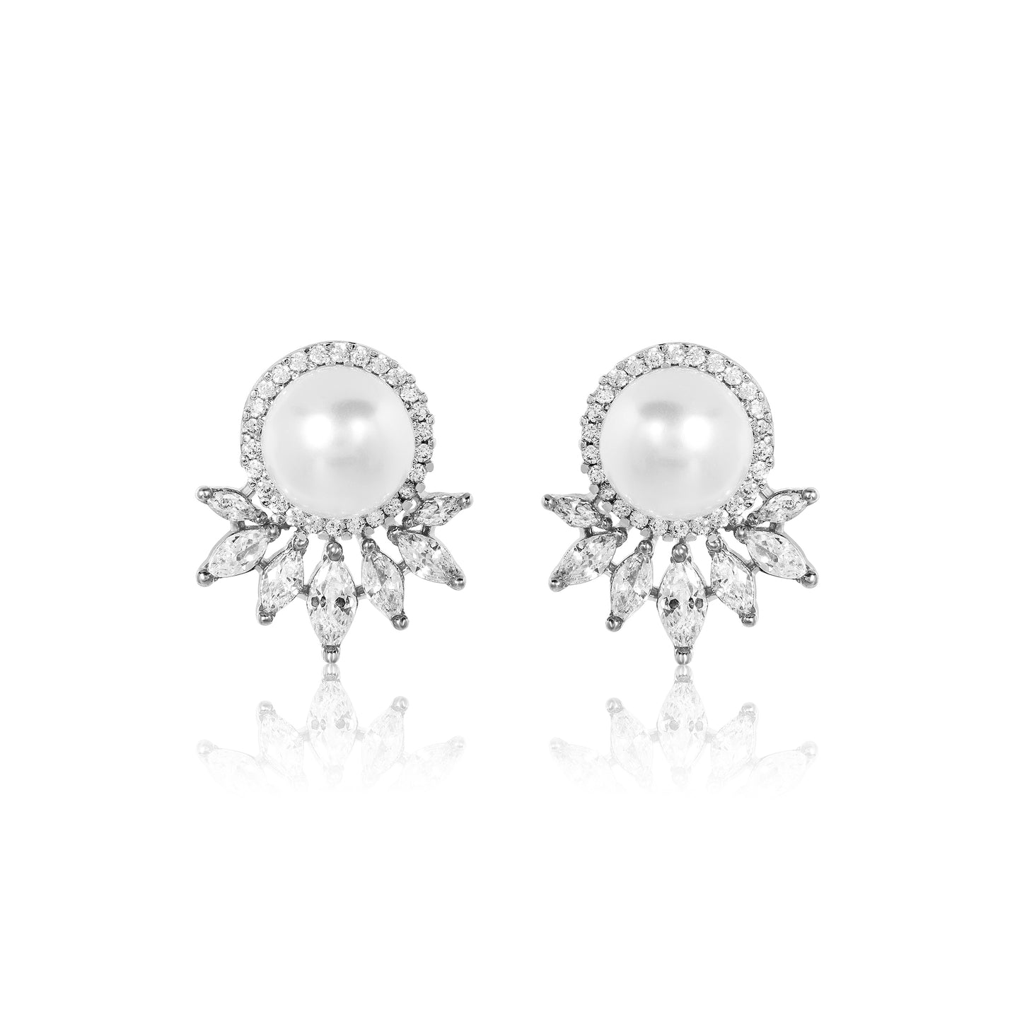 Safa Stud Earrings - Silver & Pearl