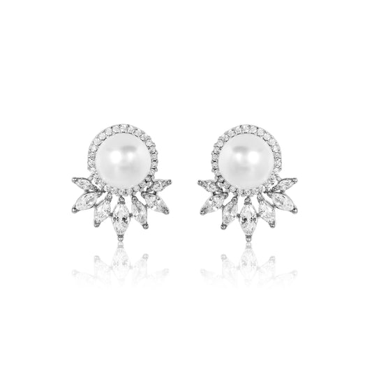 Safa Stud Earrings - Silver & Pearl