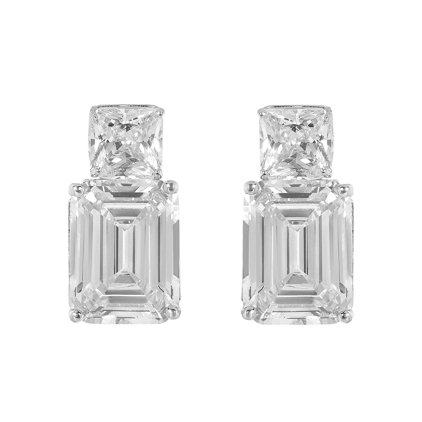 Pair of diamond earrings on a white background