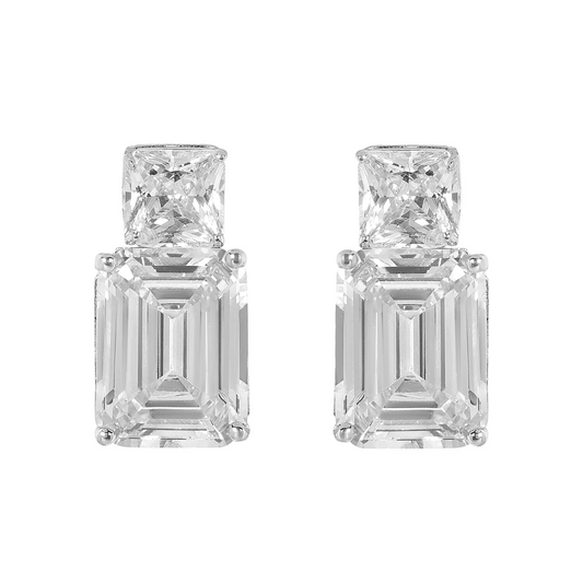Pair of diamond earrings on a white background