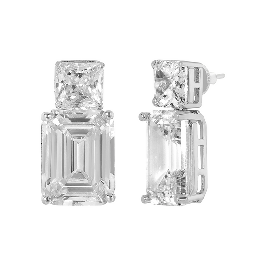 Pair of diamond earrings on a white background