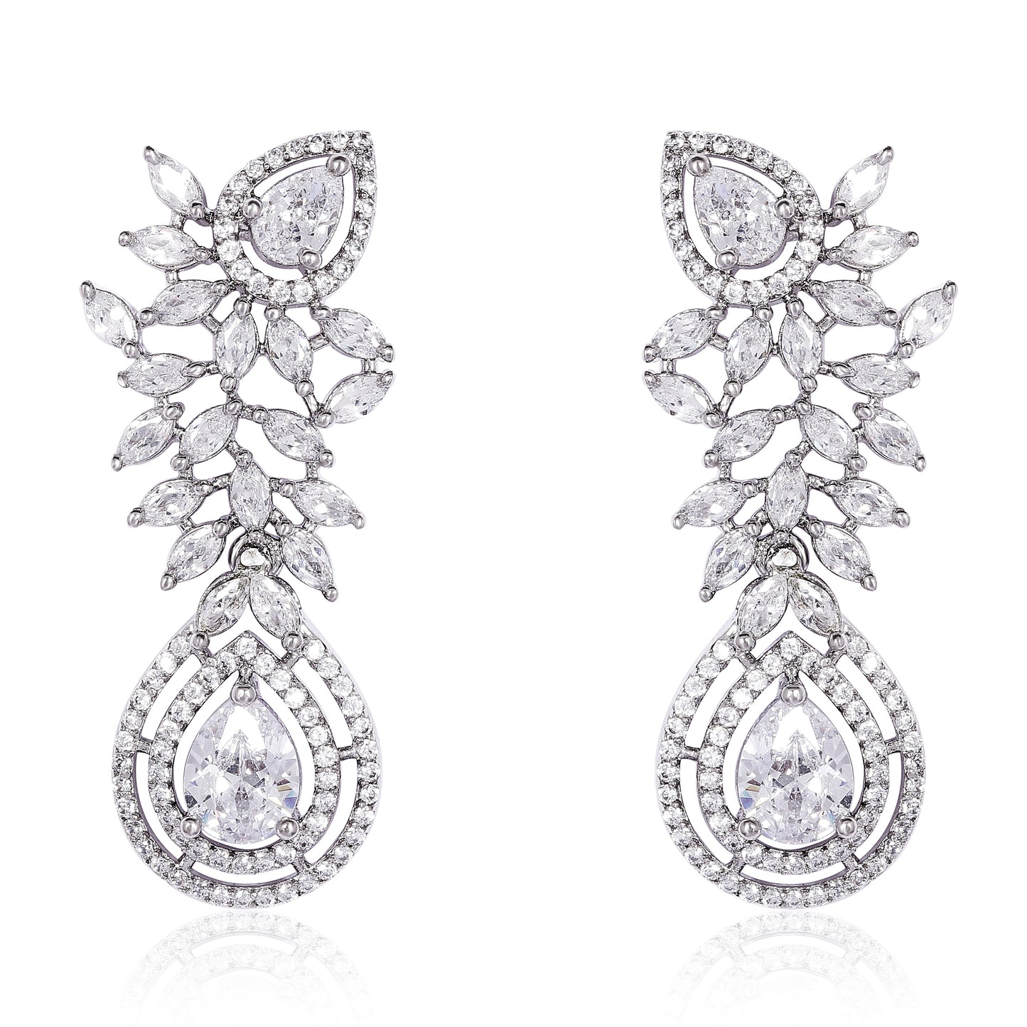 Pair of diamond earrings on a white background