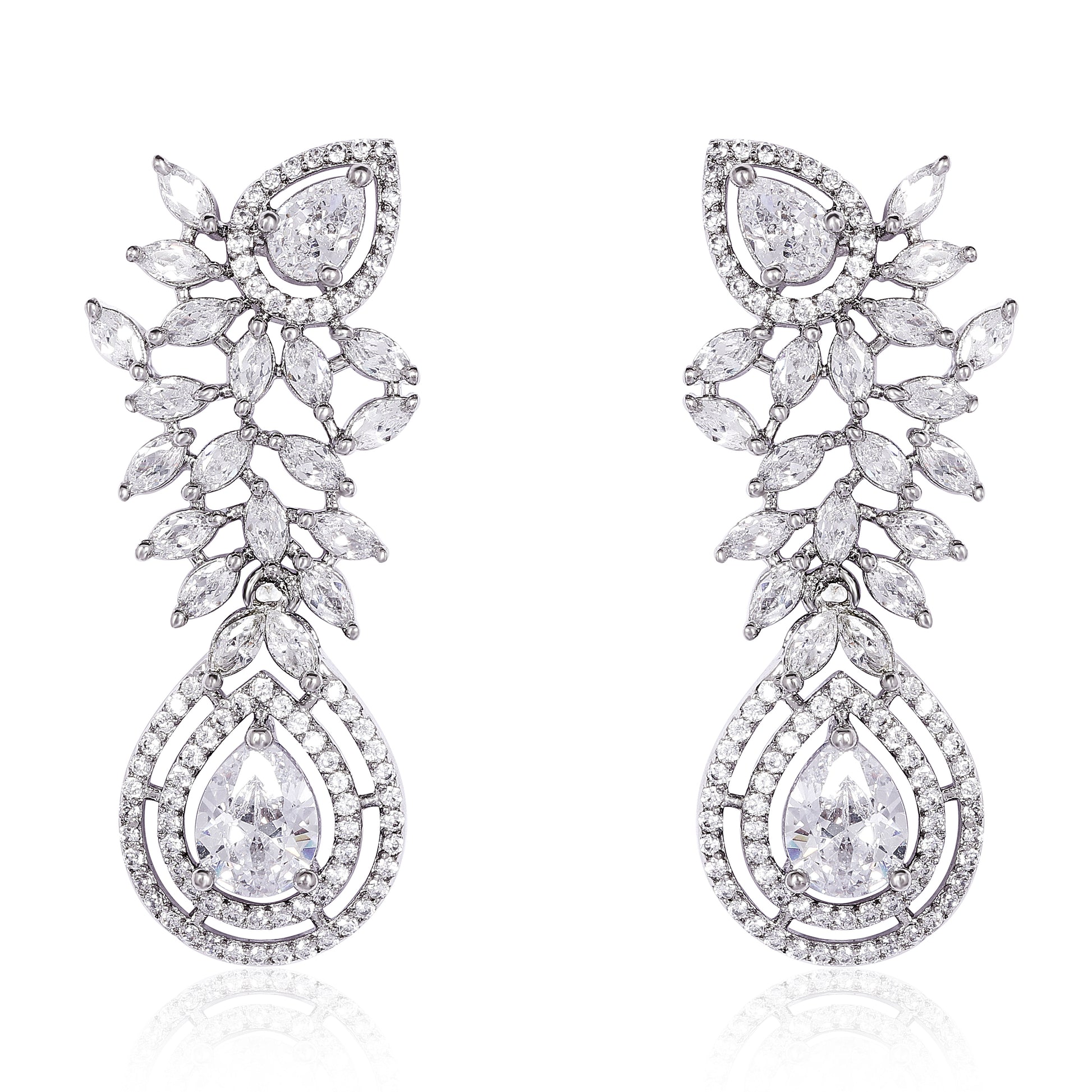 Pair of diamond earrings on a white background