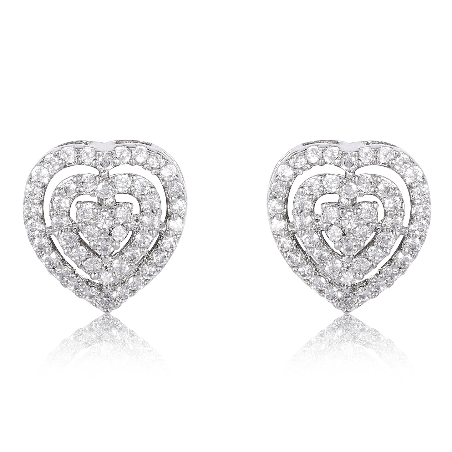 Diamond Heart Studs - Silver