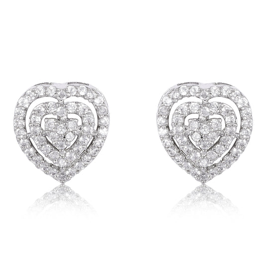 Diamond Heart Studs - Silver