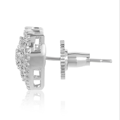 Diamond Heart Solitaire Studs - 0.6CT - Silver