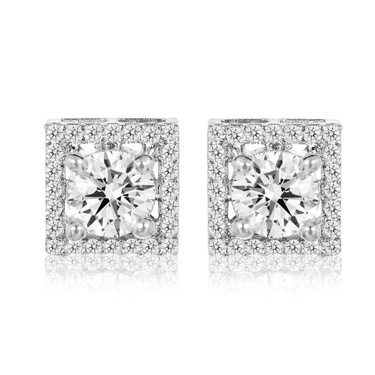 Diamond Solitaire Studs - Square - 1.25CT - Silver