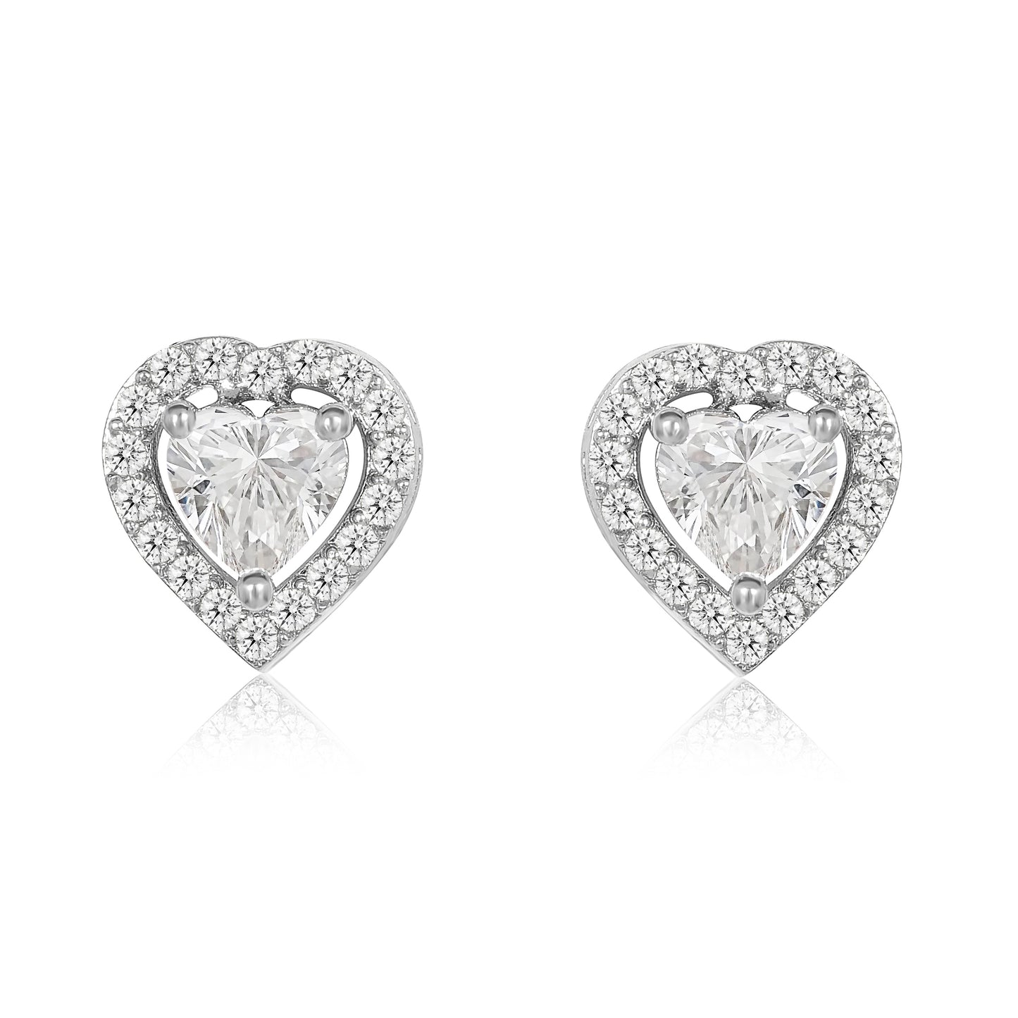 Diamond Heart Solitaire Studs - 0.6CT - Silver
