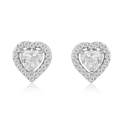 Diamond Heart Solitaire Studs - 0.6CT - Silver