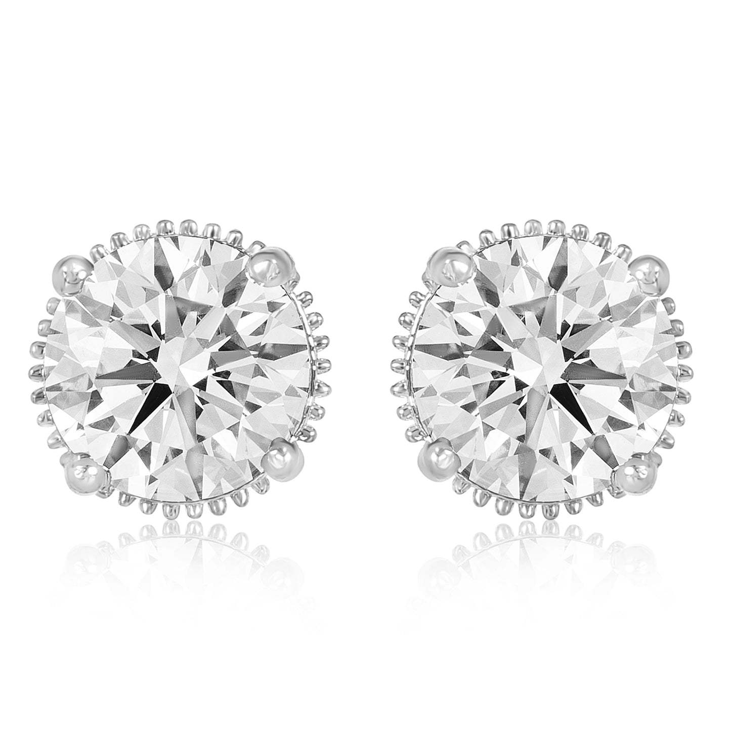 Gleaming Round Diamond Solitaire Studs - 2CT - Silver