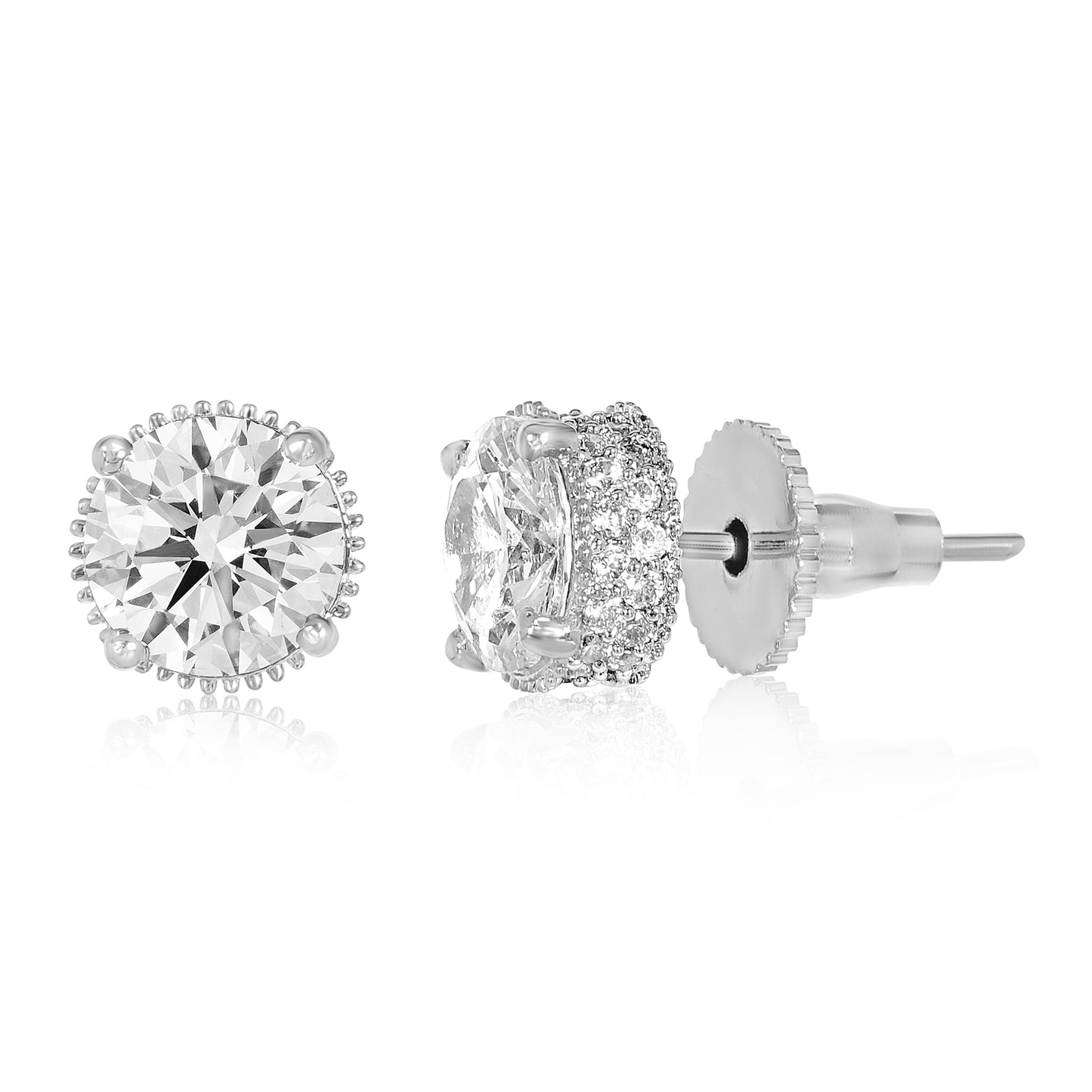 Gleaming Round Diamond Solitaire Studs - 2CT - Silver