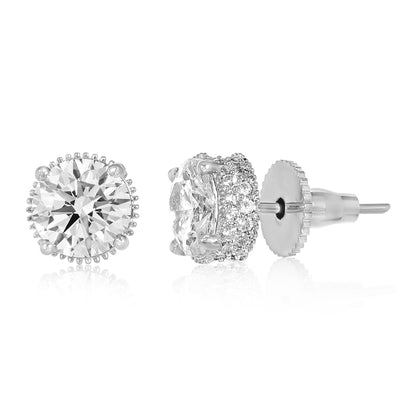 Gleaming Round Diamond Solitaire Studs - 2CT - Silver
