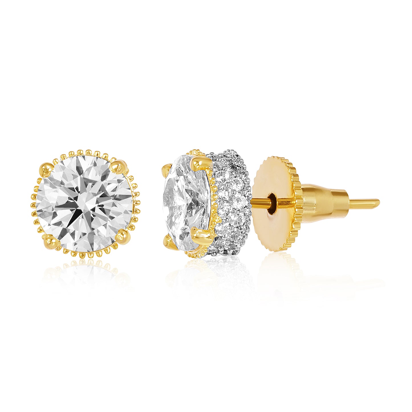 Gleaming Round Diamond Solitaire Studs - 2CT - Gold