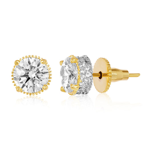 Gleaming Round Diamond Solitaire Studs - 2CT - Gold