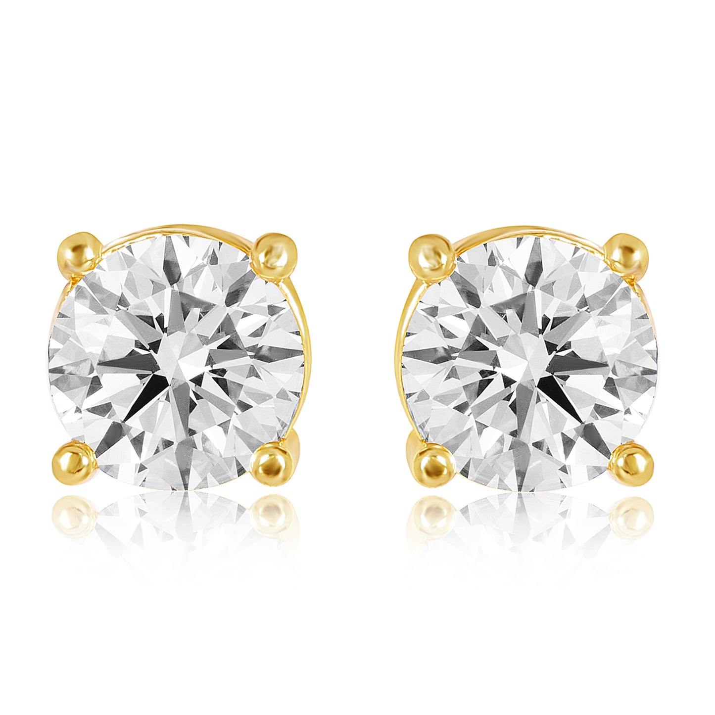 Round Diamond Solitaire Studs - 2 CT- Gold