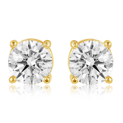 Round Diamond Solitaire Studs - 2 CT- Gold