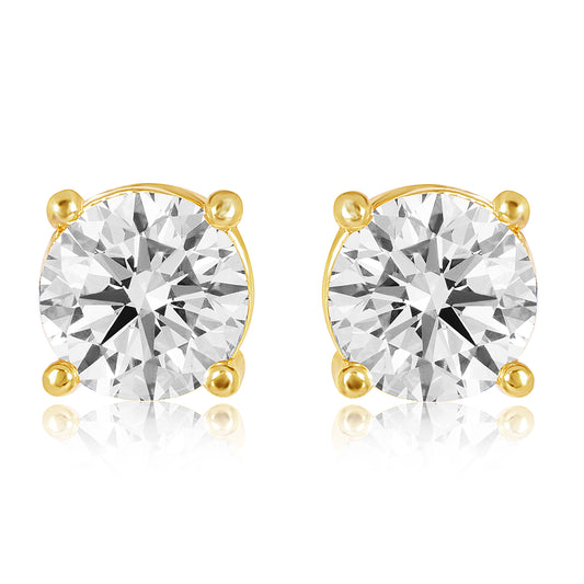 Round Diamond Solitaire Studs - 2 CT- Gold