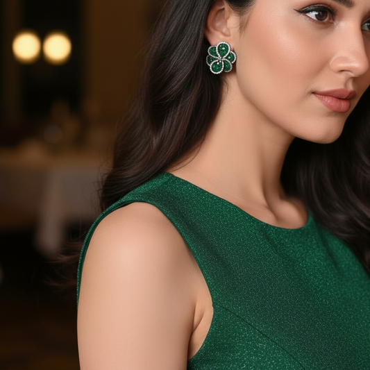 Crystal Buds Earrings - Green