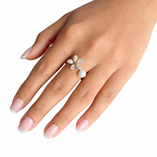 Floral Pearl Ring - Gold & Silver