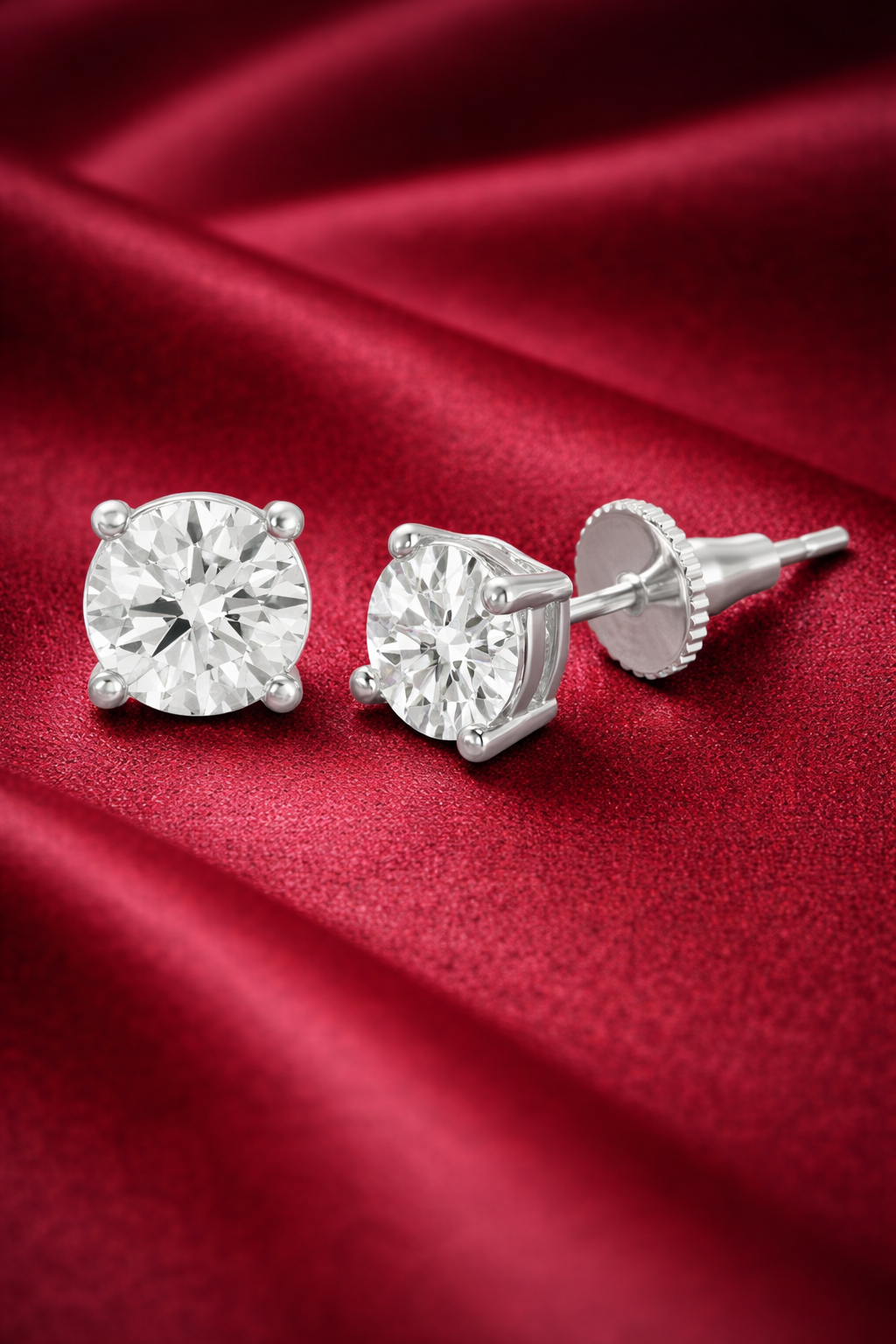 Round Diamond Solitaire Studs - 0.5CT - Silver