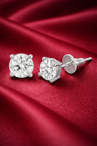 Round Diamond Solitaire Studs - 0.5CT - Silver