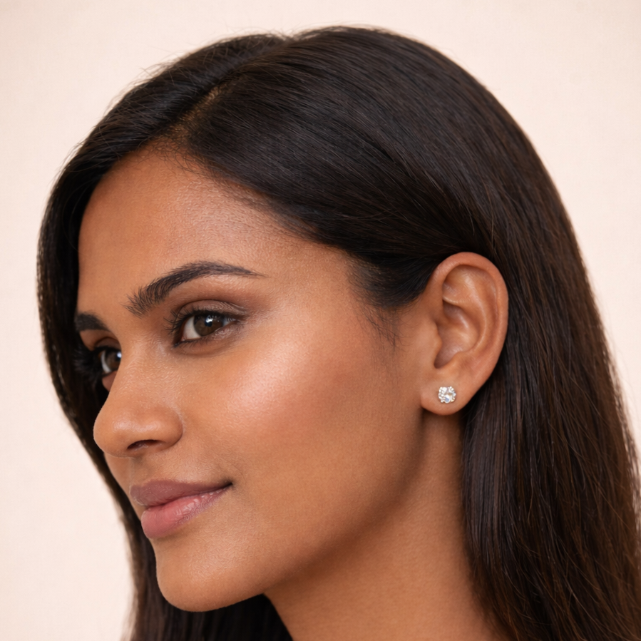 Round Diamond Solitaire Studs - 0.5CT - Silver