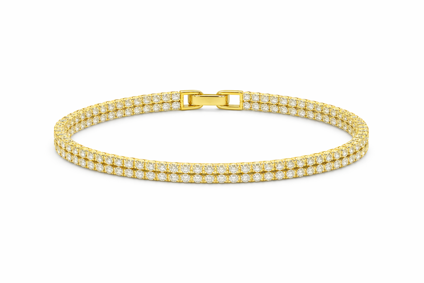 Gold bracelet with diamond accents on a white background